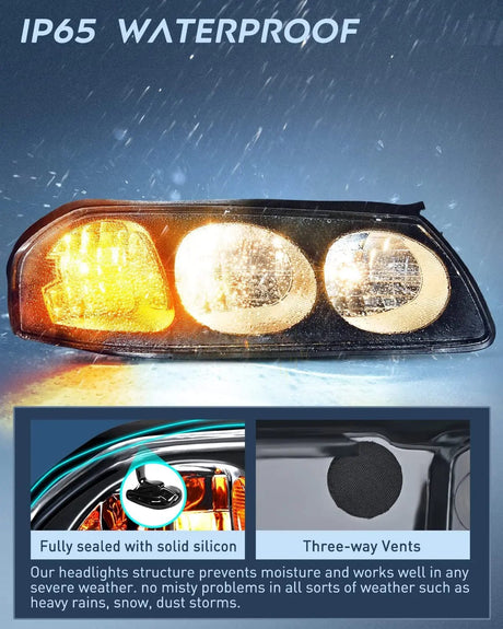 2000-2005 Chevy Impala Headlight Assembly Black Case Amber Reflector Nilight