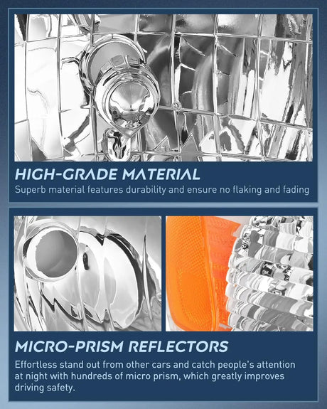 2001 2002 Toyota Corolla Headlight Assembly Chrome Housing Amber Reflector Nilight