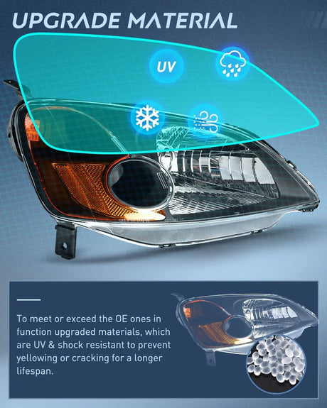2001-2003 Honda Civic Headlight Assembly Black Case Amber Reflector Clear Lens Nilight