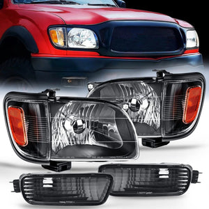 2001 2002 2003 2004 Toyota Tacoma Headlight Assembly Black Case Amber Reflector