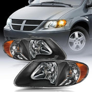 2001 2002 2003 2004 2005 2006 2007 Chrysler Town & Country 2001 2002 2003 Voyager 2001 2002 2003 2004 2005 2006 2007 Dodge Grand Caravan Headlight Assembly Black Case Amber Reflector