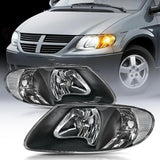2001-2007 Chrysler Town & Country 2001-2003 Voyager 2001-2007 Dodge Grand Caravan Headlight Assembly Black Case Clear Reflector Nilight