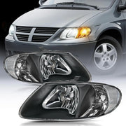 2001 2002 2003 2004 2005 2006 2007 Chrysler Town & Country 2001 2002 2003 Voyager 2001 2002 2003 2004 2005 2006 2007 Dodge Grand Caravan Headlight Assembly Black Case Clear Reflector