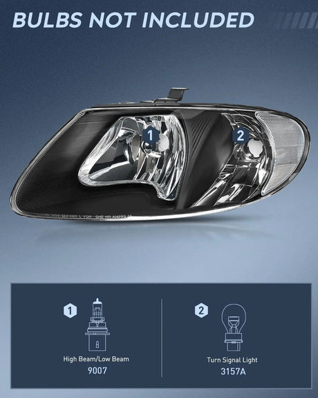 2001-2007 Chrysler Town & Country 2001-2003 Voyager 2001-2007 Dodge Grand Caravan Headlight Assembly Black Case Clear Reflector Nilight