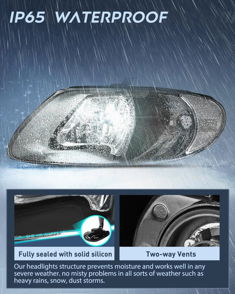 2001-2007 Chrysler Town & Country 2001-2003 Voyager 2001-2007 Dodge Grand Caravan Headlight Assembly Black Case Clear Reflector Nilight