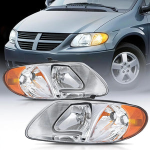 2001 2002 2003 2004 2005 2006 2007 Chrysler Town & Country 2001 20002 2003 Voyager 2001 2002 2003 2004 2005 2006 2007 Dodge Grand Caravan Headlight Assembly Chrome Case Amber Reflector