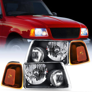 2001 2002 2003 2004 2005 2006 2007 2008 2009 2010 2011 2011 Ford Ranger Headlight Assembly Black Case Amber Reflector