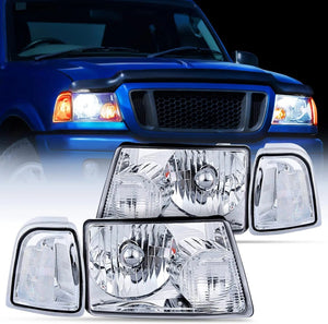 2001 2002 2003 2004 2005 2006 2007 2008 2009 2010 2011 2011 Ford Ranger Headlight Assembly Chrome Case Clear Reflector