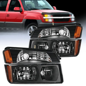 2002 2003 2004 2005 2006 Chevy Avalanche Headlight Assembly Black Case Amber Clear Reflector
