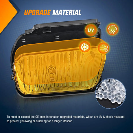 2002-2007 Chevy Silverado 1500 2500 3500 2002-2006 Avalanche Fog Light Assembly Body Cladding H10 Halogen Bulbs Amber Lens Nilight