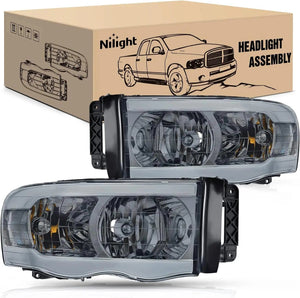 2002 2003 2004 2005 Dodge Ram 1500 2003 2004 2005 Dodge Ram 2500 3500 Headlight Assembly Smoke Case Clear Reflector