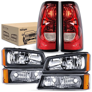 2003 2004 2005 2006 Chevy Silverado 1500 1500HD 2500 2500HD 3500 2007 Chevy Silverado 1500 2500 3500 Classic OE Style Black Housing Amber Reflector Headlight Taillight Assembly