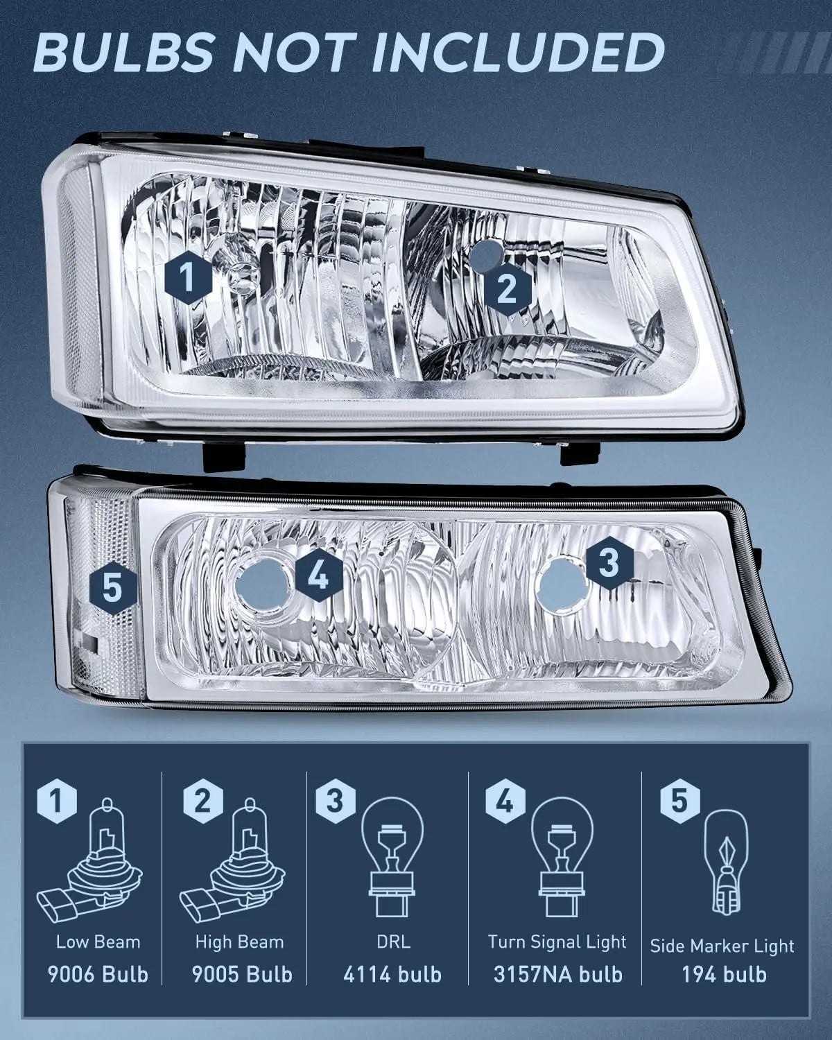 2003-2006 Chevy Silverado 1500 1500HD 2500 2500HD 3500 2007 Chevy Silverado 1500 2500 3500 Classic OE Style Chrome Housing Clear Reflector Headlight Taillight Assembly Nilight