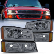 2003 2004 2005 2006 Chevy Silverado 1500 1500HD 2500 2500HD Headlight Assembly Chrome Case Amber Reflector Smoke Lens