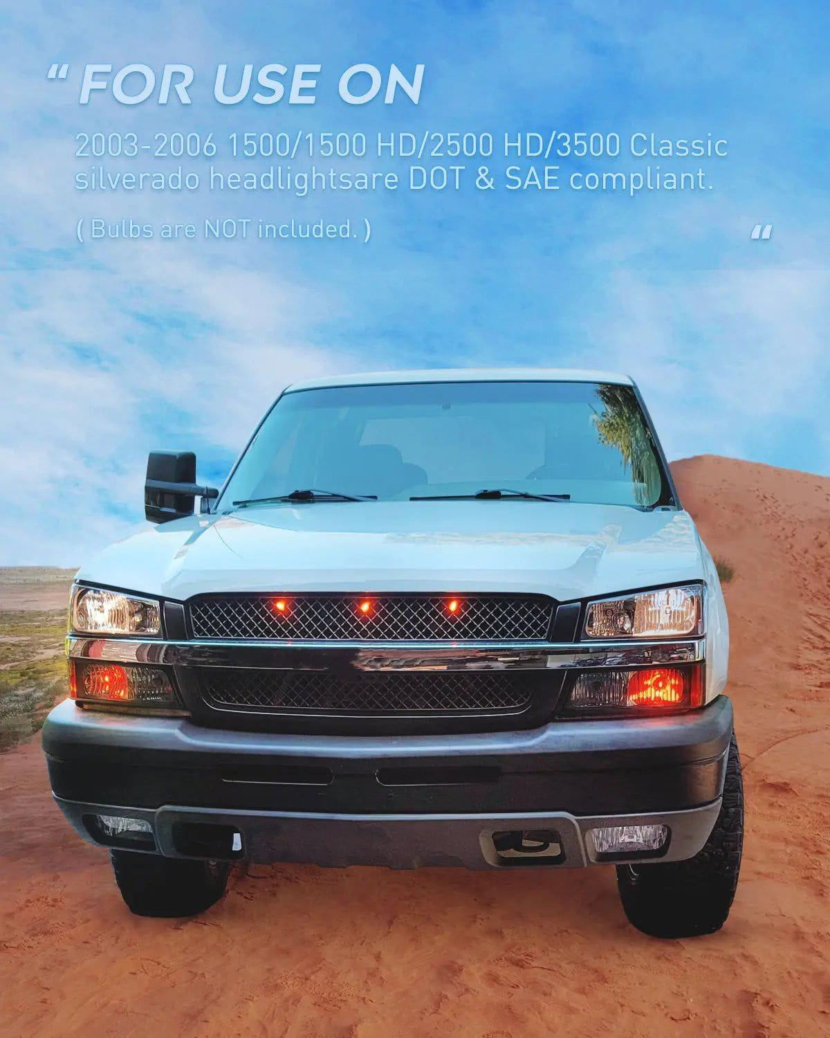 Headlight Assembly 2003-2006 Chevy Silverado 1500 1500HD 2500 2500HD Headlight Assembly Chrome Case Amber Reflector Smoke Lens