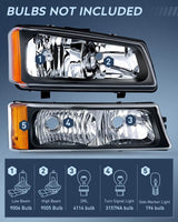 Headlight Assembly 2003-2006 Chevy Silverado Avalanche 1500 1500HD 2500 2500HD 3500 Headlight Assembly Black Case Amber Reflector