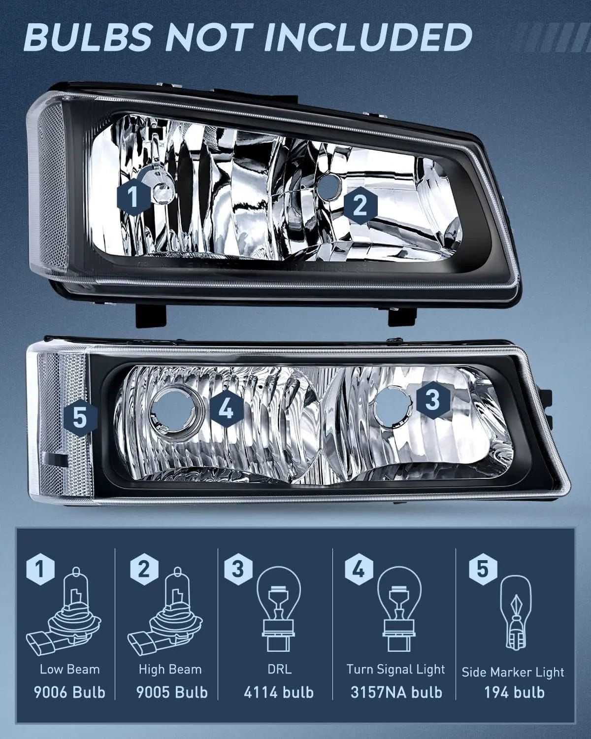 Headlight Assembly 2003-2006 Chevy Silverado Avalanche 1500 1500HD 2500 2500HD 3500 Headlight Assembly Black Case Clear Reflector