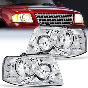 2003 2004 2005 2006 Ford Expedition Headlight Assembly Chrome Housing Clear Reflector Clear Lens