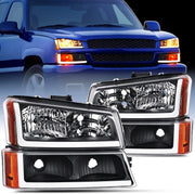 2003 2004 2005 2006 2007 Chevy Silverado Avalanche 1500 2500 3500 Headlight Assembly Black Case Amber Reflector DRL