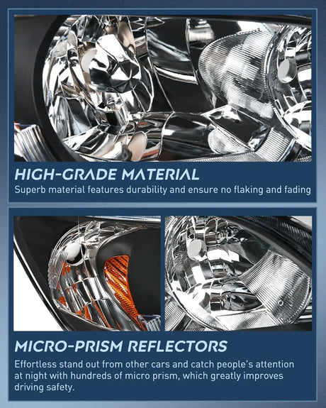 2004 2005 Honda Civic Headlight Assembly Black Housing Amber Reflector Upgraded Clear Lens Nilight