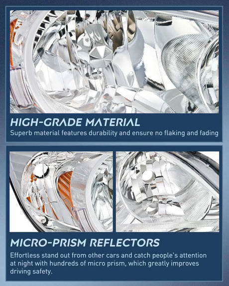 2004 2005 Honda Civic Headlight Assembly Chrome Housing Amber Reflector Upgraded Clear Lens Nilight