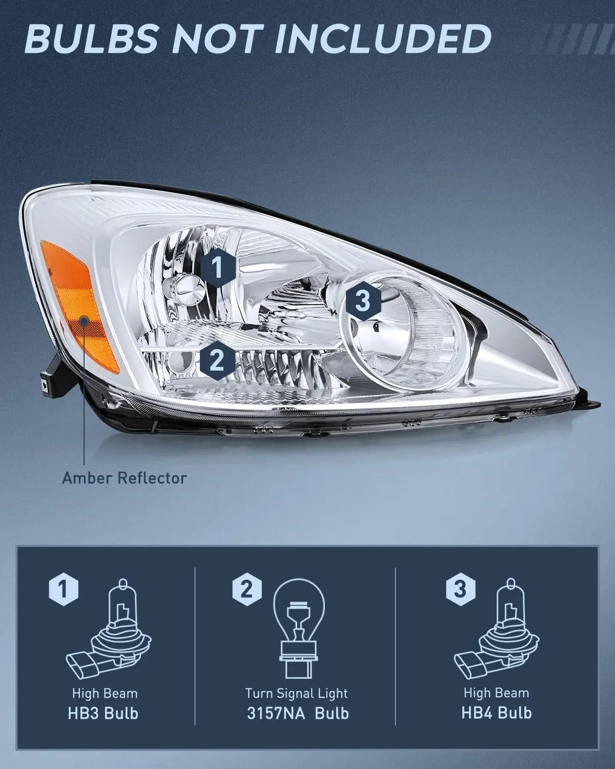 2004 2005 Toyota Sienna Headlight Assembly Chrome Housing Amber Reflector Upgraded Clear Lens Nilight