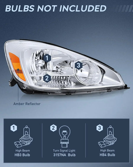 2004 2005 Toyota Sienna Headlight Assembly Chrome Housing Amber Reflector Upgraded Clear Lens Nilight
