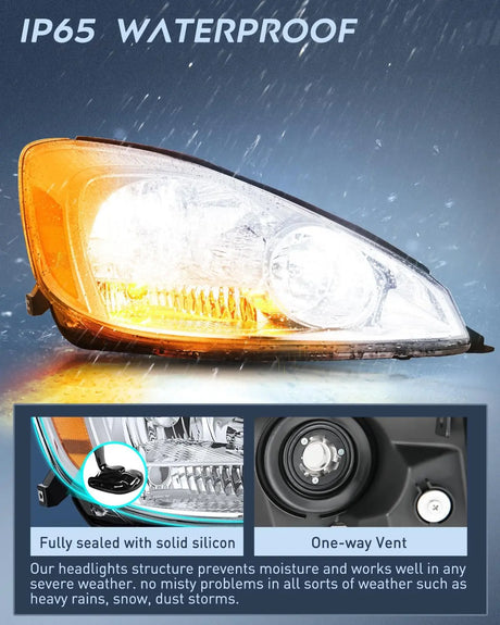 2004 2005 Toyota Sienna Headlight Assembly Chrome Housing Amber Reflector Upgraded Clear Lens Nilight