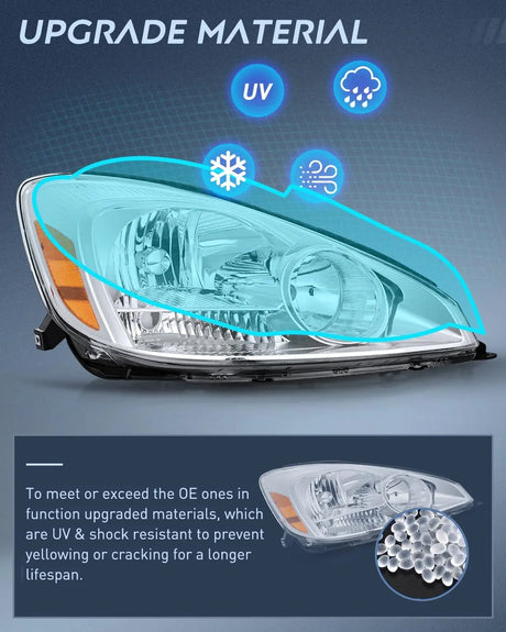 2004 2005 Toyota Sienna Headlight Assembly Chrome Housing Amber Reflector Upgraded Clear Lens Nilight