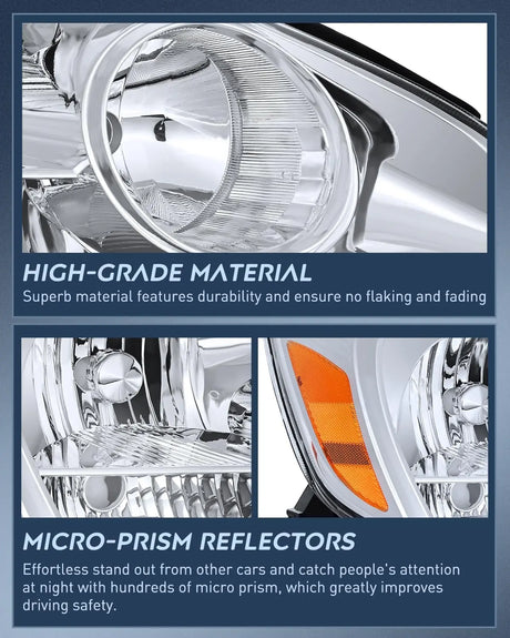 2004 2005 Toyota Sienna Headlight Assembly Chrome Housing Amber Reflector Upgraded Clear Lens Nilight