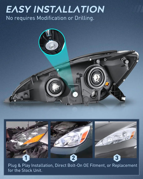 2004 2005 Toyota Sienna Headlight Assembly Chrome Housing Amber Reflector Upgraded Clear Lens Nilight