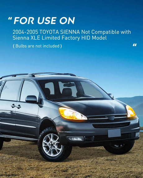 2004 2005 Toyota Sienna Headlight Assembly Chrome Housing Amber Reflector Upgraded Clear Lens Nilight