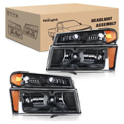 2004 2005 2006 2007 2008 2009 2010 2011 2012 Chevy Colorado 2004 2005 2006 2007 2008 2009 2010 2011 2012 GMC Canyon Headlight Assembly Black Case Amber Reflector