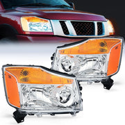 2004 2005 2006 2007 2008 2009 2010 2011 2012 2013 2014 2015 Nissan Titan 2005 2006 2007 Armada 2004 Pathfinder Armada Headlight Assembly Chrome Case Amber Reflector