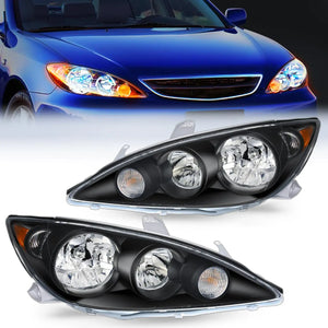 2005 2006 Toyota Camry LE XLE SE Headlight Assembly Black Case Amber Reflector Clear Lens