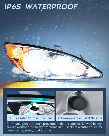 2005 2006 Toyota Camry LE XLE SE Headlight Assembly Chrome Case Amber Reflector Clear Lens Nilight