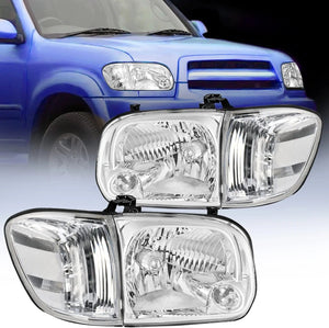 2005 2006 Toyota Tundra 4 Door Double Crew Cab 2005 2006 2007 Sequoia Headlight Assembly Chrome Case Clear Reflector