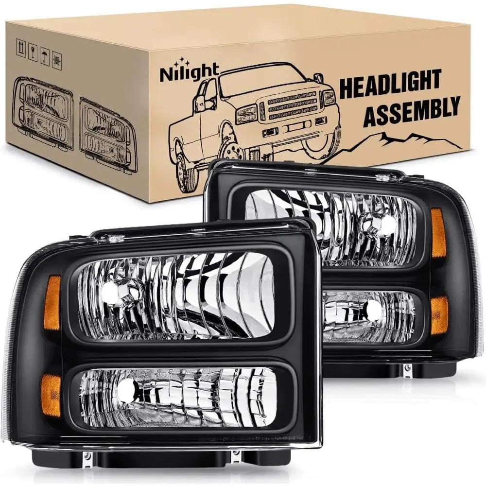 2005 2007 Ford F250 F350 F450 F550 Headlight Assembly Black Case Amber Nilight