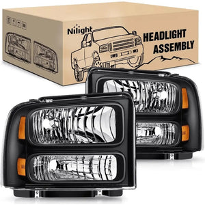 2005 2006 2007 Ford F250 F350 F450 F550 Headlight Assembly Black Case Amber Reflector
