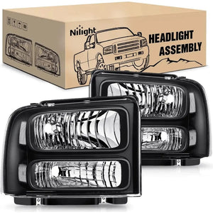 2005 2006 2007 Ford F250 F350 F450 F550 Headlight Assembly Black Case Clear Reflector