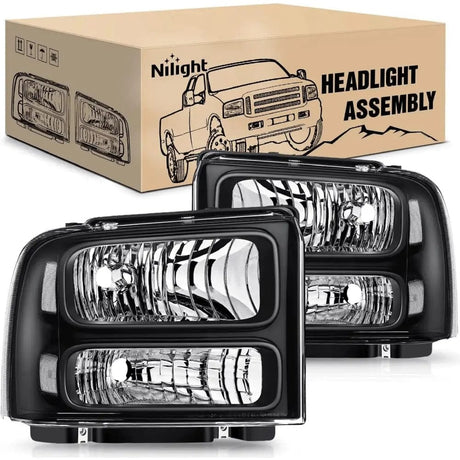 2005-2007 F250 F350 F450 F550 Headlight Assembly Black Case Clear Reflector Nilight