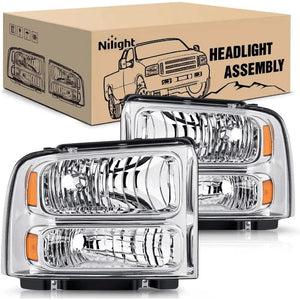 2005 2006 2007 Ford F250 F350 F450 F550 Headlight Assembly Chrome Case Amber Reflector