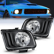 2005 2006 2007 2008 2009 Ford Mustang Headlight Assembly Black Housing Clear Reflector Upgraded Clear Lens