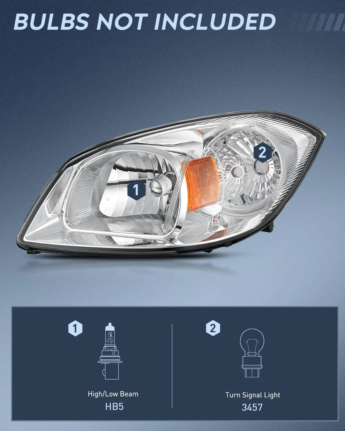 2005-2010 Chevy Cobalt 2005-2009 Pontiac Headlight Assembly Chrome Housing Amber Reflector Lens Nilight