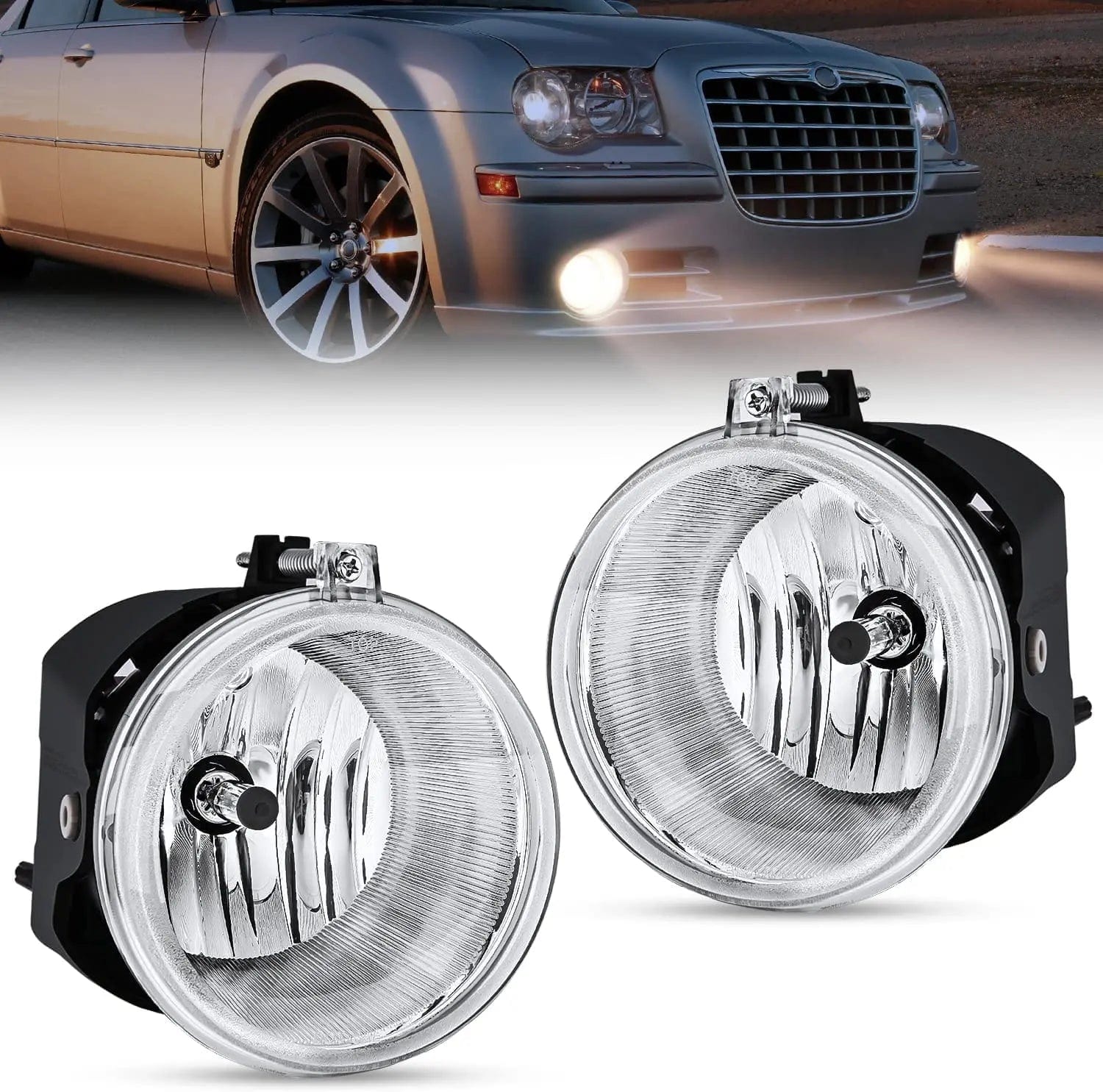 Pair 4" Round LED Fog Lights For Chrysler 300 (2005-2010) & Jeep Wrangler - 30W, 6000LM, IP65, Black Housing