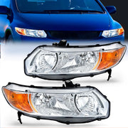 2006 2007 2008 2009 2010 2011 Honda Civic 2Door Coupe Headlight Assembly Chrome Case Amber Reflector Clear Lens