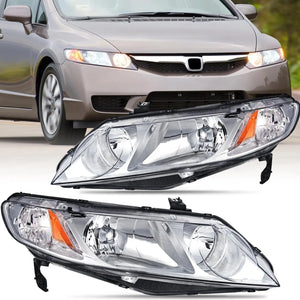 2006 2007 2008 2009 2010 Honda Civic Headlight Assembly Chrome Case Amber Reflector