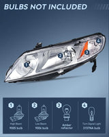 2006-2011 Honda Civic Headlight Assembly Chrome Case Amber Reflector Nilight