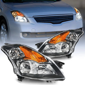 2007 2008 2009 Nissan Altima 4Dr Sedan Headlight Assembly Black Housing Amber Reflector Clear Lens