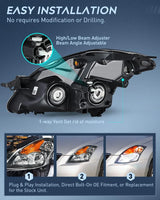 2007-2009 Nissan Altima 4Dr Sedan Headlight Assembly Black Housing Amber Reflector Clear Lens Nilight